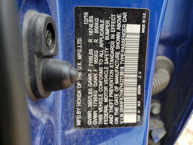 SHHFK7H47HU213818 - 2017 HONDA CIVIC SPORT 蓝色 照片 12