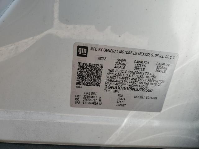 3GNAXHEV8NS239550 - 2022 CHEVROLET EQUINOX LS WHITE photo 12