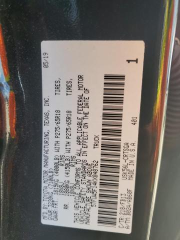 5TFUW5F14KX848762 - 2019 TOYOTA TUNDRA DOUBLE CAB SR/SR5 BLACK photo 12