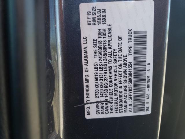 5FPYK3F58KB041554 - 2019 HONDA RIDGELINE RTL GRAY photo 12