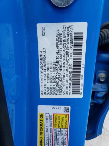 19XFL2H83NE011922 - 2022 HONDA CIVIC SPORT 蓝色 照片 13