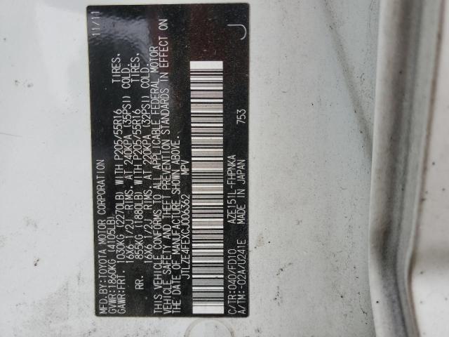 JTLZE4FEXCJ006362 - 2012 TOYOTA SCION XB Weiß Foto 10