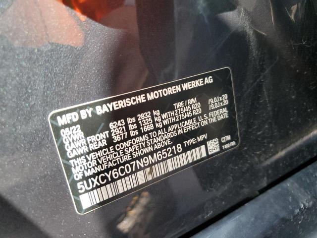 5UXCY6C07N9M65218 - 2022 BMW X6 XDRIVE40I GRAY photo 13