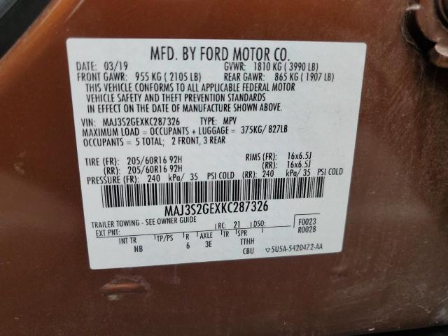 MAJ3S2GEXKC287326 - 2019 FORD ECOSPORT SE Қызғылт сары фото 12