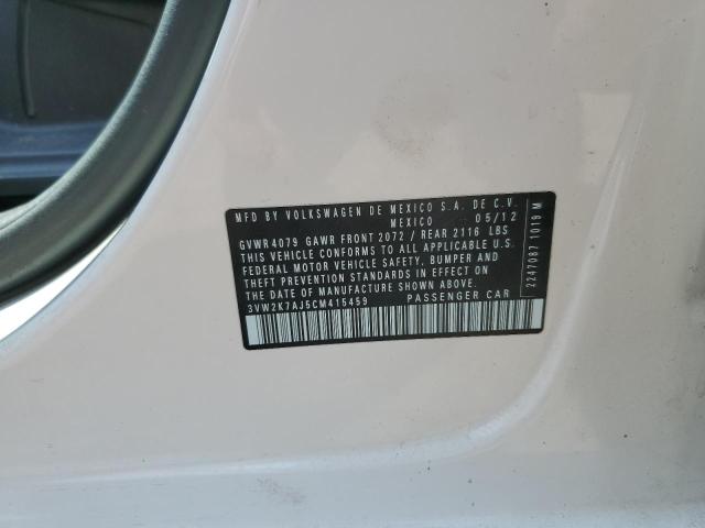 3VW2K7AJ5CM415459 - 2012 VOLKSWAGEN JETTA BASE 白色 照片 12