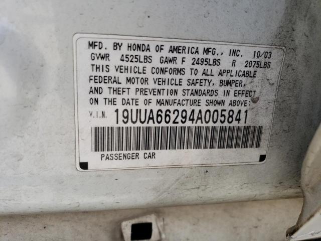 19UUA66294A005841 - 2004 ACURA TL WHITE photo 12