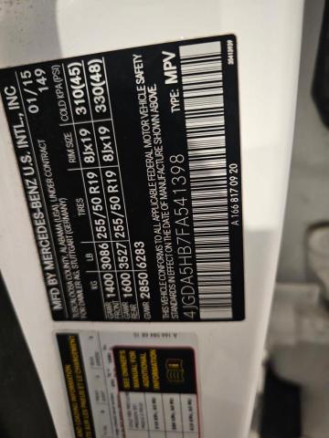 4JGDA5HB7FA541398 - 2015 MERCEDES-BENZ ML 350 4MATIC WHITE photo 10