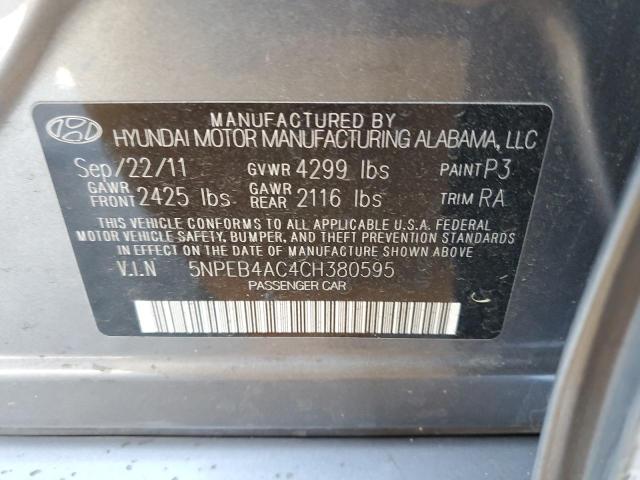 5NPEB4AC4CH380595 - 2012 HYUNDAI SONATA GLS GRAY photo 12