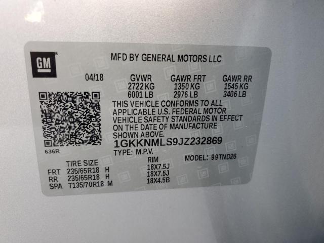 1GKKNMLS9JZ232869 - 2018 GMC ACADIA SLT-1 SILVER photo 13