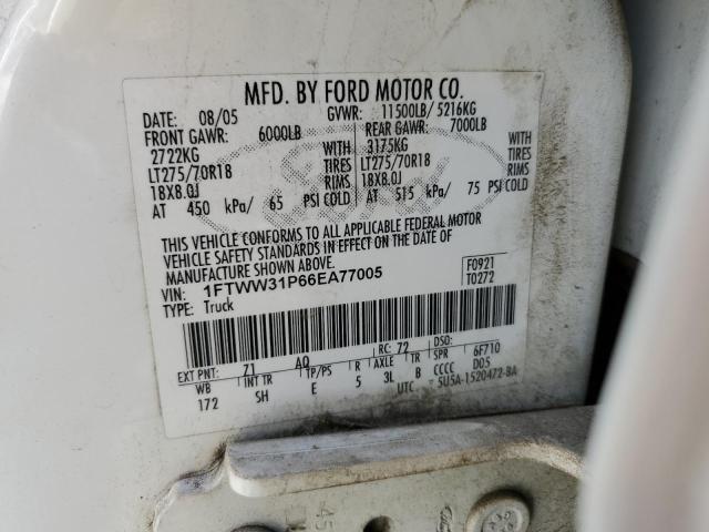 1FTWW31P66EA77005 - 2006 FORD F350 SRW SUPER DUTY WHITE photo 12