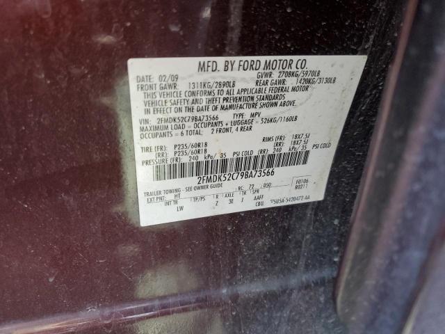 2FMDK52C79BA73566 - 2009 FORD FLEX SEL BURGUNDY photo 13