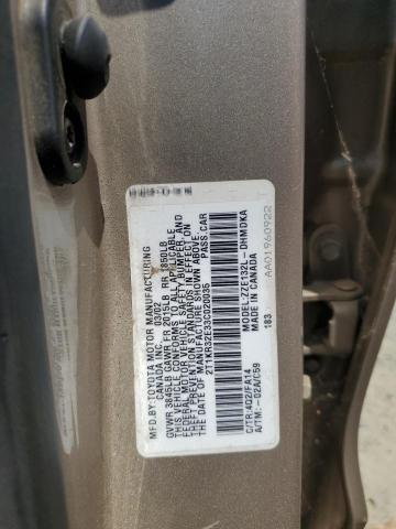 2T1KR32E33C020035 - 2003 TOYOTA COROLLA MA XR GOLD photo 12