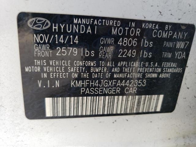 KMHFH4JGXFA442353 - 2015 HYUNDAI AZERA LIMITED WHITE photo 13