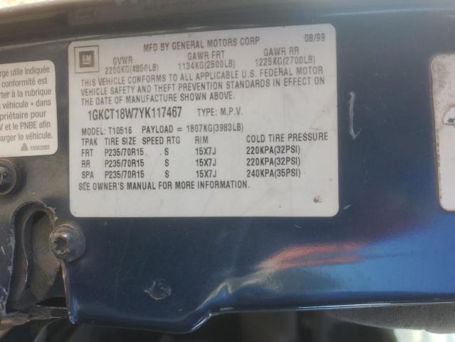1GKCT18W7YK117467 - 2000 GMC JIMMY Bleu photo 14