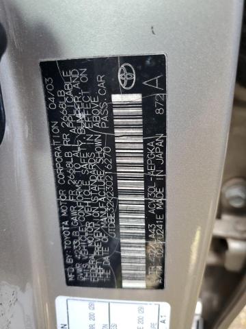 JTDBE32K230216270 - 2003 TOYOTA CAMRY LE TAN photo 12