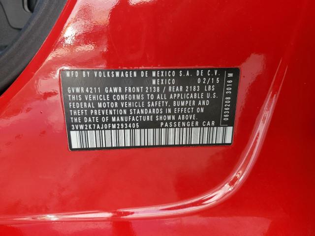 3VW2K7AJ0FM293405 - 2015 VOLKSWAGEN JETTA BASE 红色 照片 12
