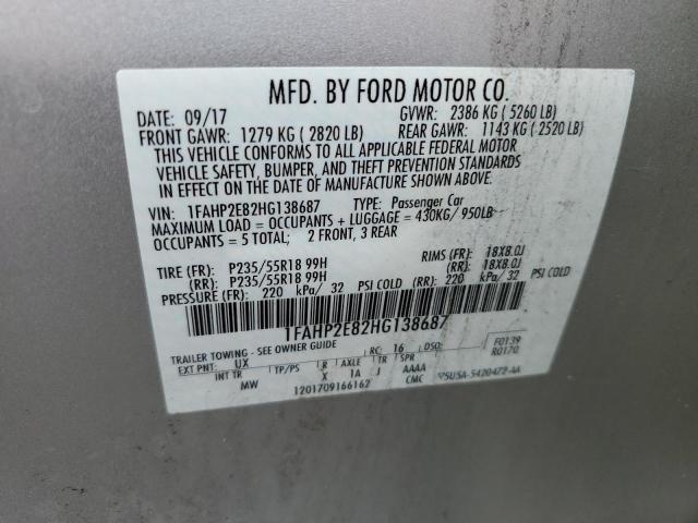 1FAHP2E82HG138687 - 2017 FORD TAURUS SEL SILVER photo 13