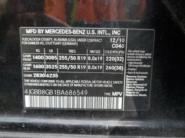 4JGBB8GB1BA686549 - 2011 MERCEDES-BENZ ML 350 4MATIC BLACK photo 13