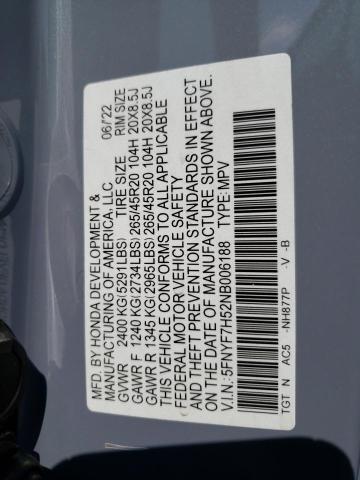 5FNYF7H52NB006188 - 2022 HONDA PASSPORT EXL 灰色 照片 13