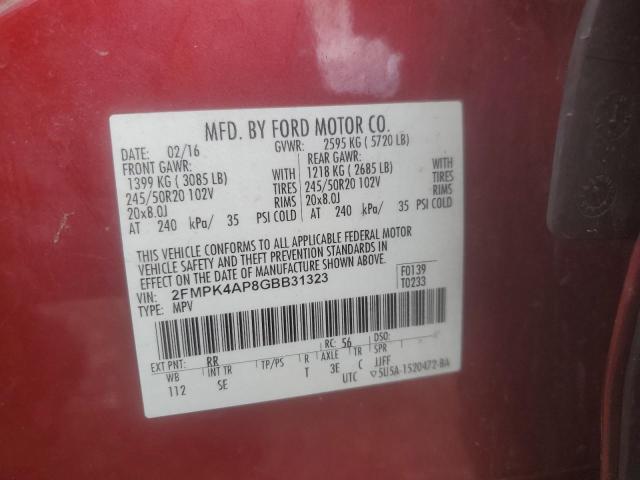 2FMPK4AP8GBB31323 - 2016 FORD EDGE SPORT RED photo 13