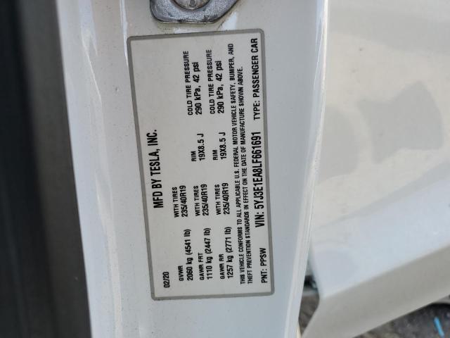 5YJ3E1EA8LF661691 - 2020 TESLA MODEL 3 WHITE photo 12