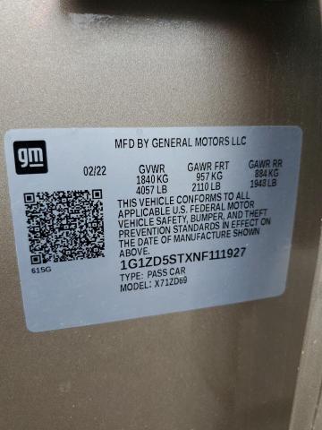 1G1ZD5STXNF111927 - 2022 CHEVROLET MALIBU LT BEIGE photo 12