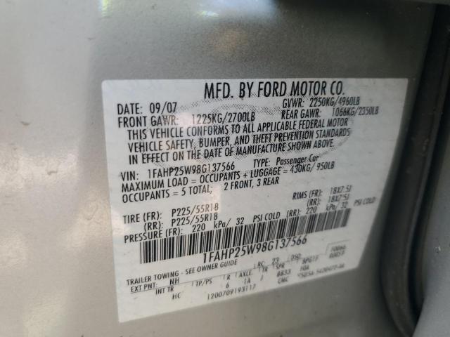 1FAHP25W98G137566 - 2008 FORD TAURUS LIMITED BEIGE photo 12