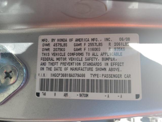 1HGCP36818A079466 - 2008 HONDA ACCORD EXL SILVER photo 12