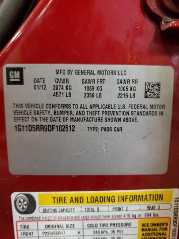 1G11D5RR9DF102612 - 2013 CHEVROLET MALIBU 1LT 红色 照片 12