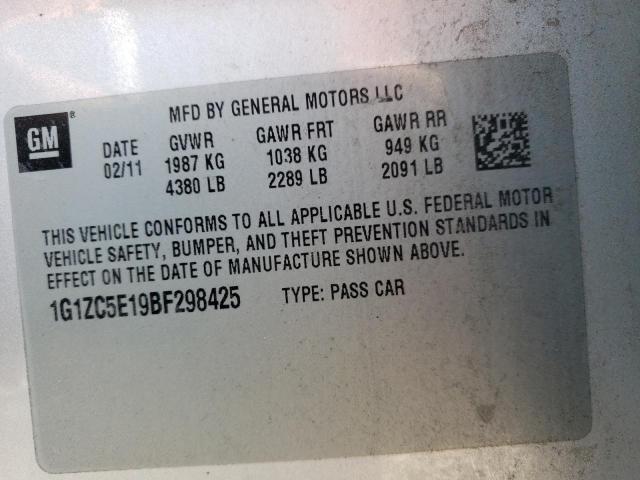 1G1ZC5E19BF298425 - 2011 CHEVROLET MALIBU 1LT 银色 照片 12