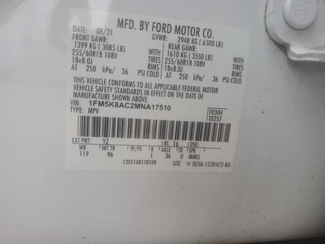 1FM5K8AC2MNA17510 - 2021 FORD EXPLORER POLICE INTERCEPTOR WHITE photo 13