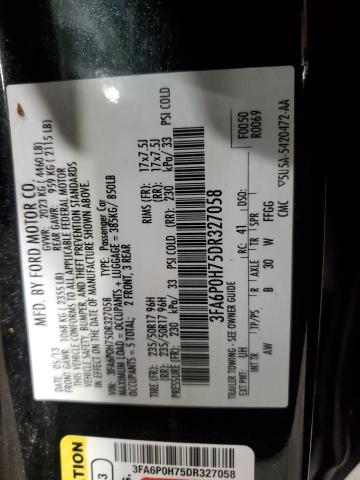 3FA6P0H75DR327058 - 2013 FORD FUSION SE BLACK photo 12