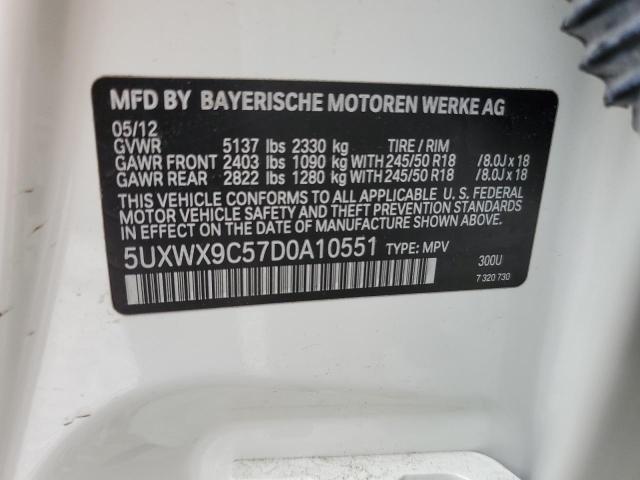 5UXWX9C57D0A10551 - 2013 BMW X3 XDRIVE28I WHITE photo 13