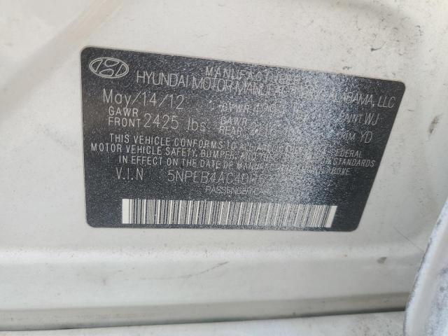 5NPEB4AC4DH527838 - 2013 HYUNDAI SONATA GLS WHITE photo 12