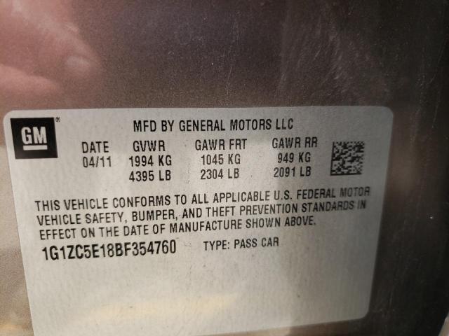 1G1ZC5E18BF354760 - 2011 CHEVROLET MALIBU 1LT 银色 照片 12