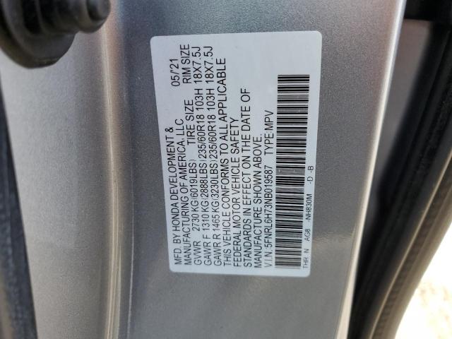 5FNRL6H73NB019587 - 2022 HONDA ODYSSEY EXL SILVER photo 13