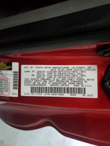 5TEUU42N55Z089206 - 2005 TOYOTA TACOMA ACCESS CAB წითელი ფოტო 12