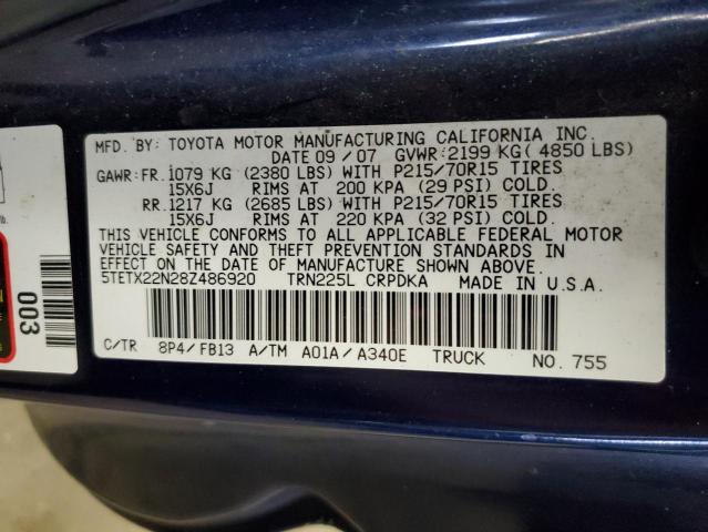 5TETX22N28Z486920 - 2008 TOYOTA TACOMA ACCESS CAB ლურჯი ფოტო 12