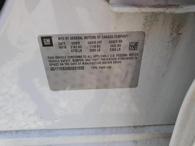 2G1115S33G9201602 - 2016 CHEVROLET IMPALA LT Beyaz fotoğraf 13