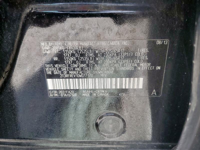 2T3RFREV1DW077170 - 2013 TOYOTA RAV4 XLE BLACK photo 13