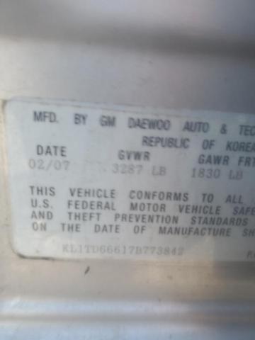 KL1TD66617B773842 - 2007 CHEVROLET AVEO BASE Gümüş foto 12