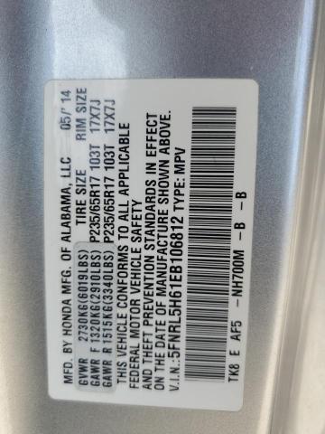 5FNRL5H61EB106812 - 2014 HONDA ODYSSEY EXL SILVER photo 13