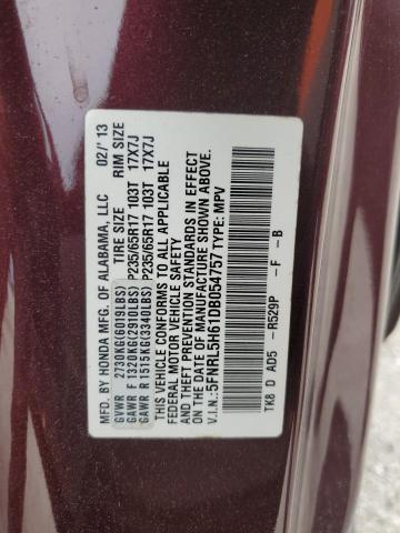 5FNRL5H61DB054757 - 2013 HONDA ODYSSEY EXL Tünd qırmızı foto 13