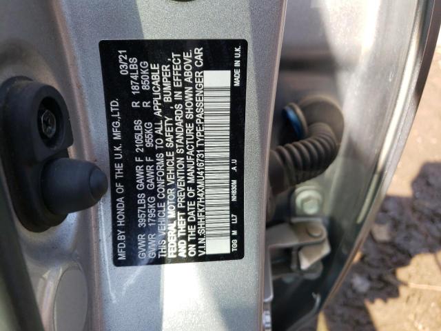 SHHFK7H4XMU416731 - 2021 HONDA CIVIC SPORT SILVER photo 12