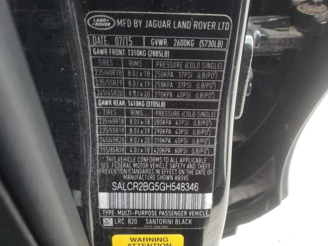 SALCR2BG5GH548346 - 2016 LAND ROVER DISCOVERY HSE BLACK photo 10