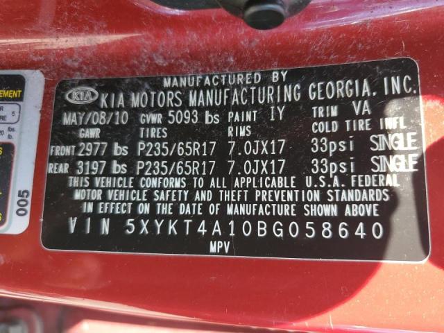 5XYKT4A10BG058640 - 2011 KIA SORENTO BASE RED photo 13