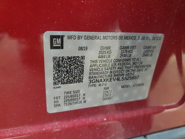 3GNAXKEV4LS525857 - 2020 CHEVROLET EQUINOX LT RED photo 13