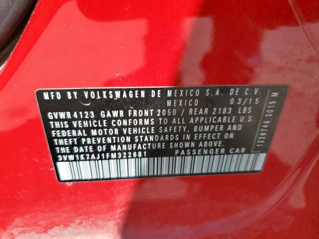 3VW1K7AJ1FM322681 - 2015 VOLKSWAGEN JETTA BASE RED photo 12