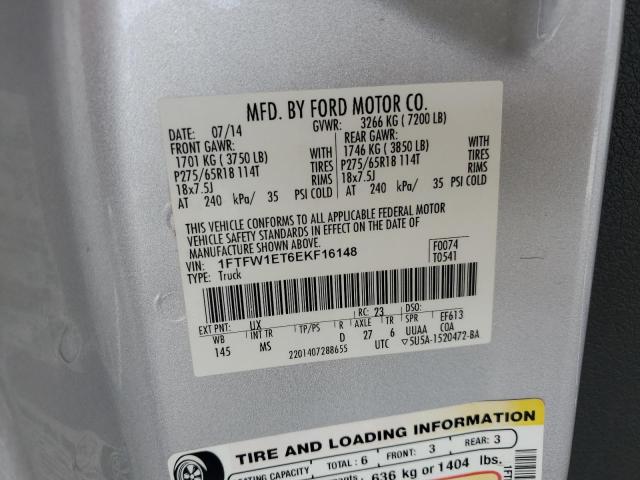 1FTFW1ET6EKF16148 - 2014 FORD F150 SUPERCREW SILVER photo 12