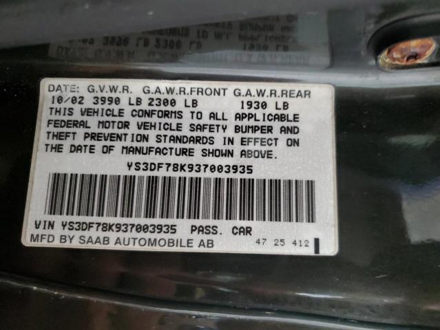 YS3DF78K937003935 - 2003 SAAB 9-3 SE BLACK photo 12